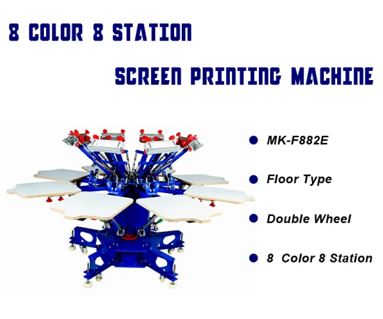 Impressora manual de tela de carrossel de 8 cores e 8 estações/máquina de impressão de tela de seda para camisetas